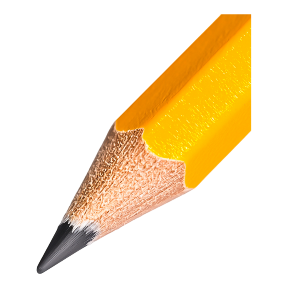 Close-up of yellow pencil with sharpened graphite tip and wood grain png