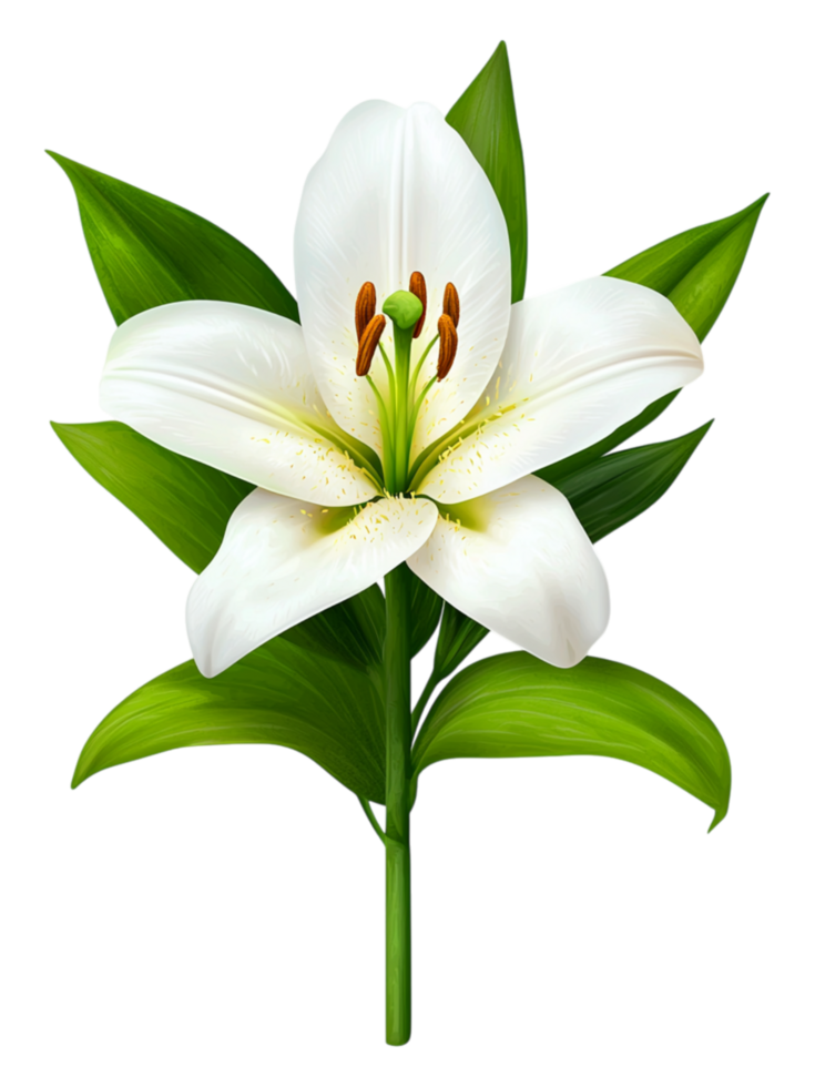 Stunning White Lily Flower with Green Leaves and Elegant Design png