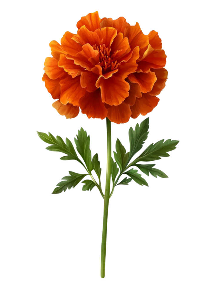 Vibrant Orange Marigold Flower with Green Leaves png