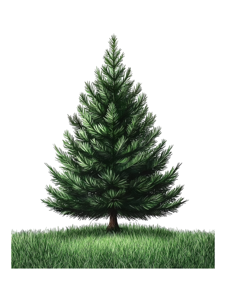Lush Green Pine Tree Surrounded by Vibrant Grass png