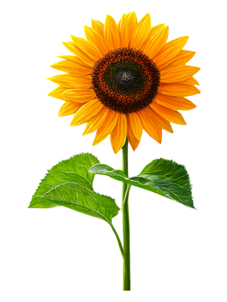 Vibrant Sunflower Bloom with Lush Green Leaves png