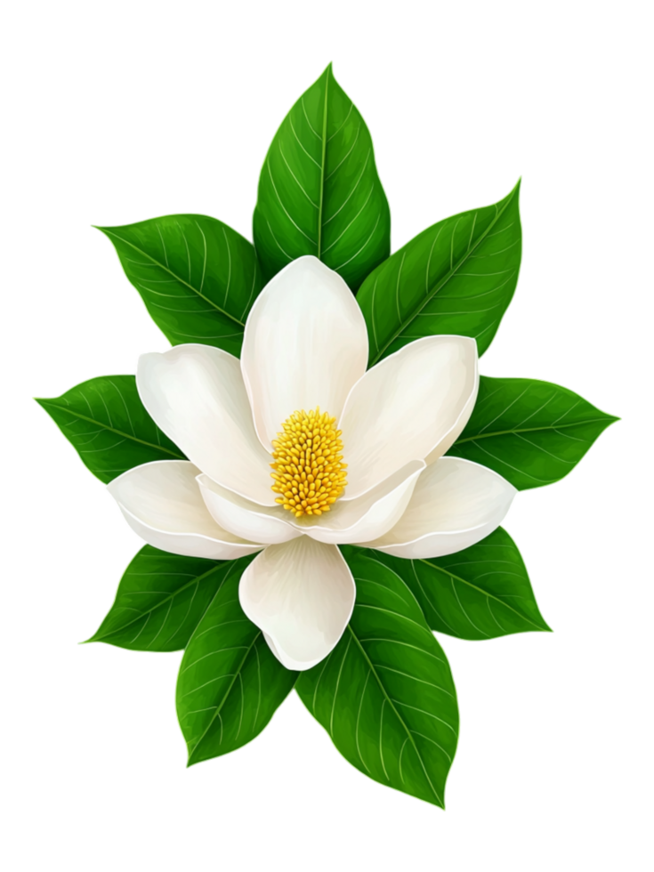 Elegant Magnolia Flower with Green Leaves png