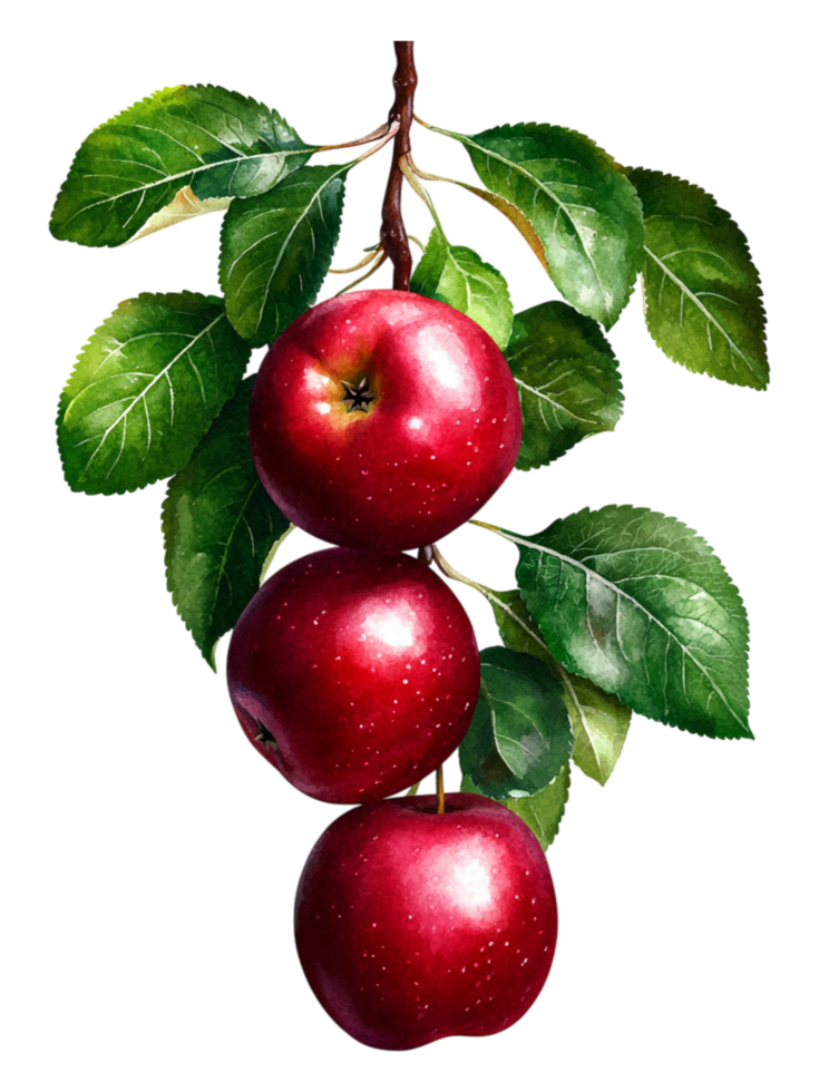 Fresh Red Apples on Branch with Green Leaves png