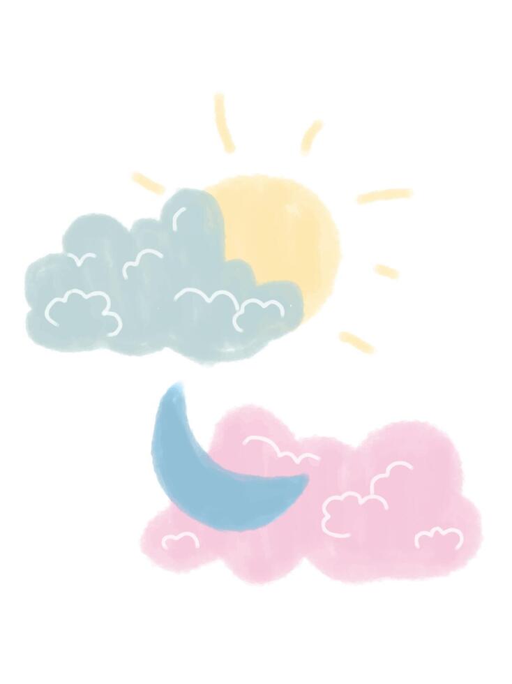 a drawing of clouds and the sun vector