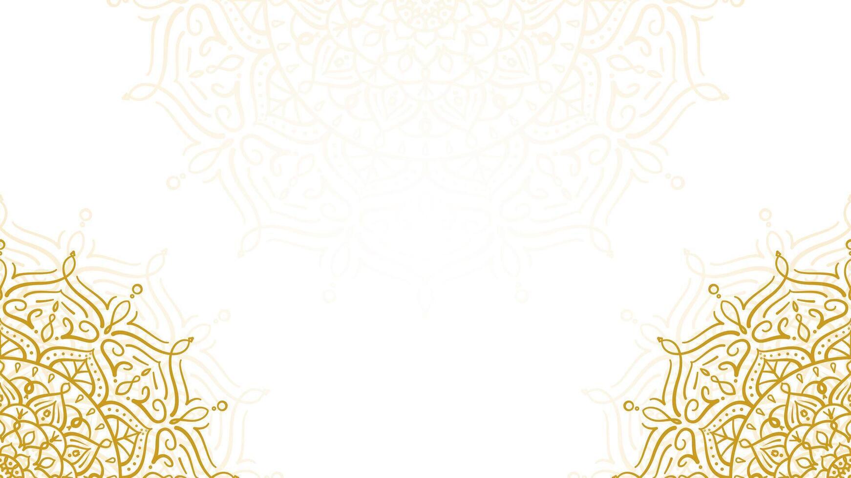 Clean Detailed Gold Mandala Art with Floral And Petal Elements On Soft White Horizontal Background Design vector