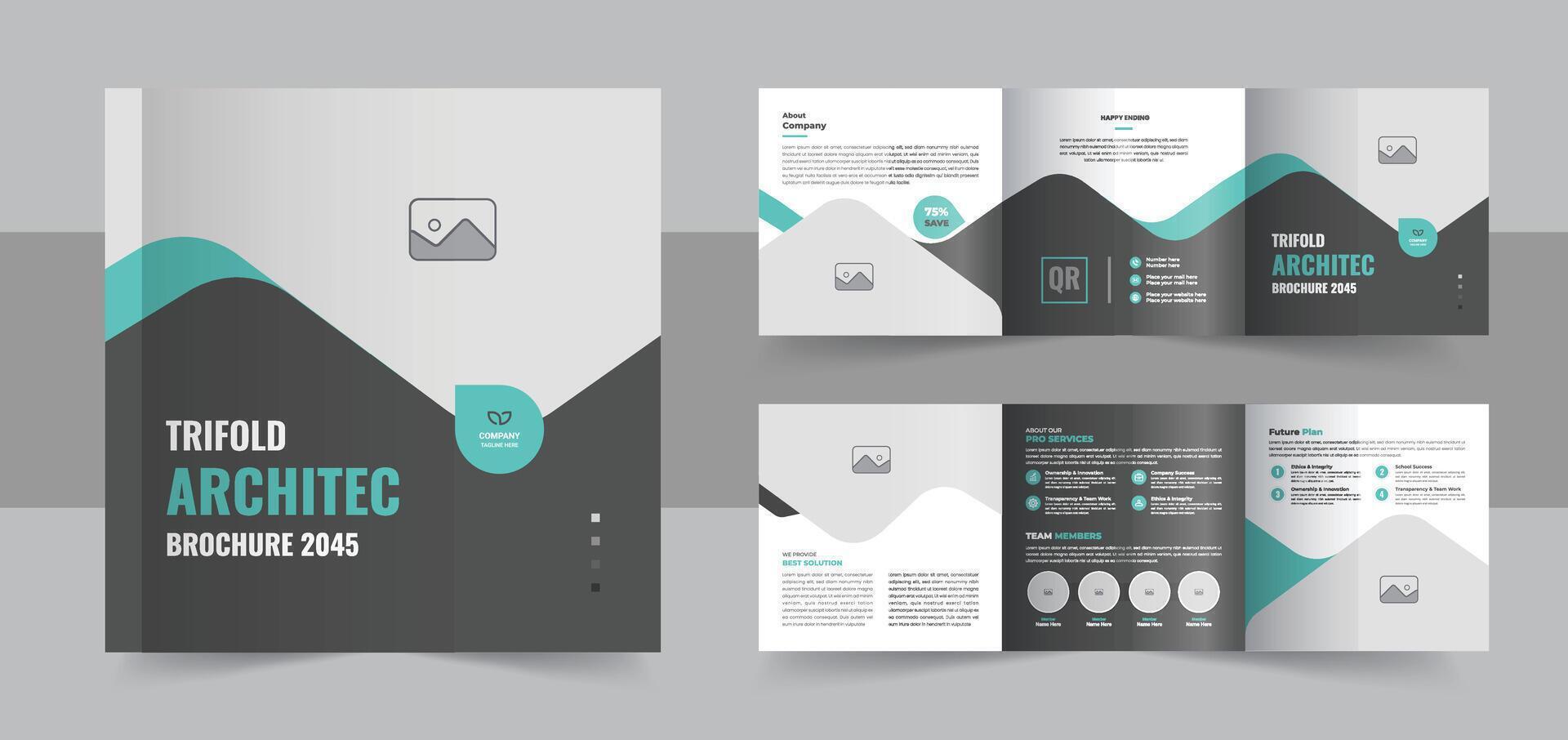 Unique architecture square trifold brochure template design layout vector