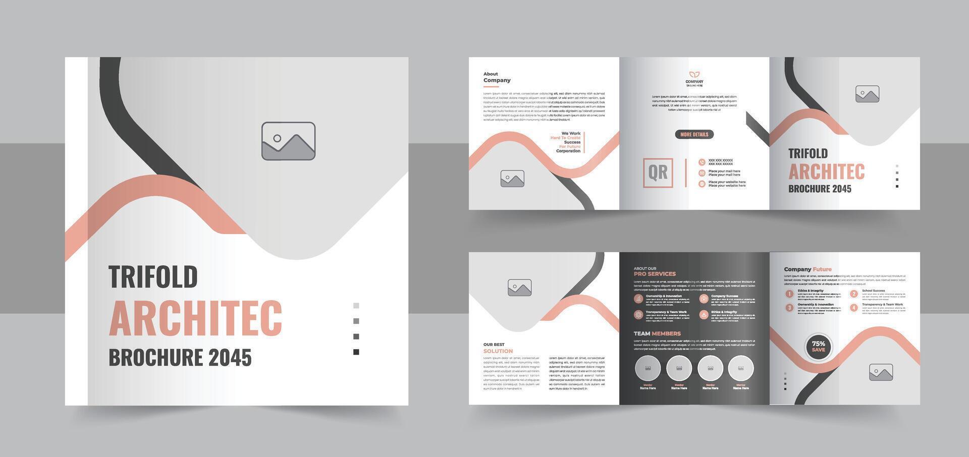Creative architecture square trifold brochure template or corporate trifold brochure design layout vector
