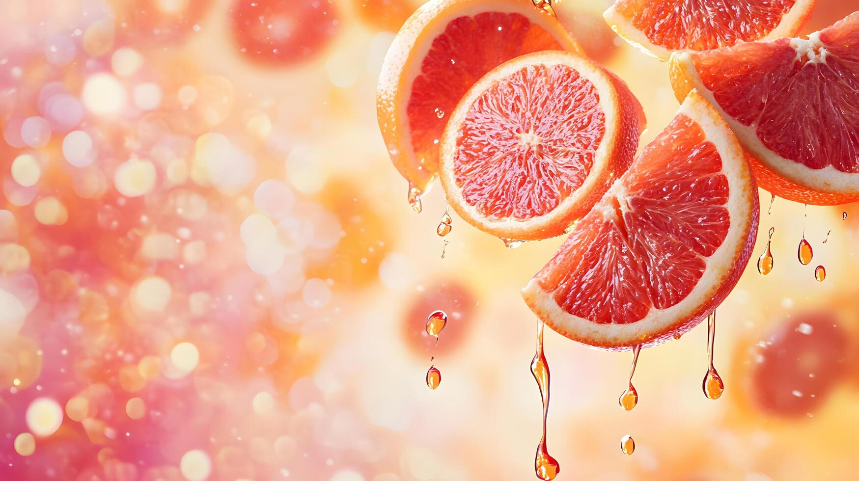 Juicy Grapefruit Slices Falling With Dripping Juice photo