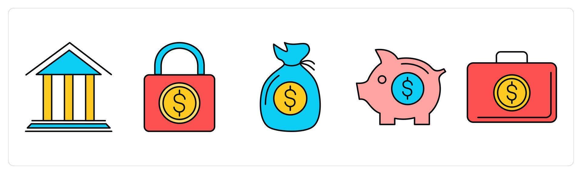A set of business icons as bank, financial lock, loan vector
