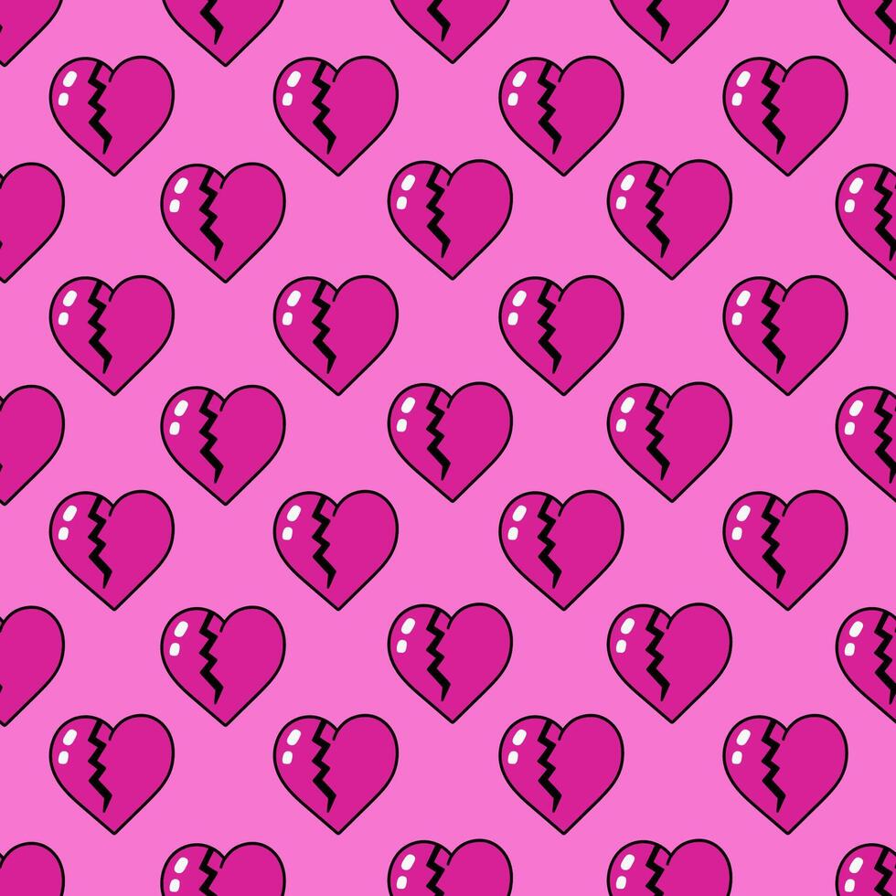 Seamless pattern with pink broken hearts. graphics. vector