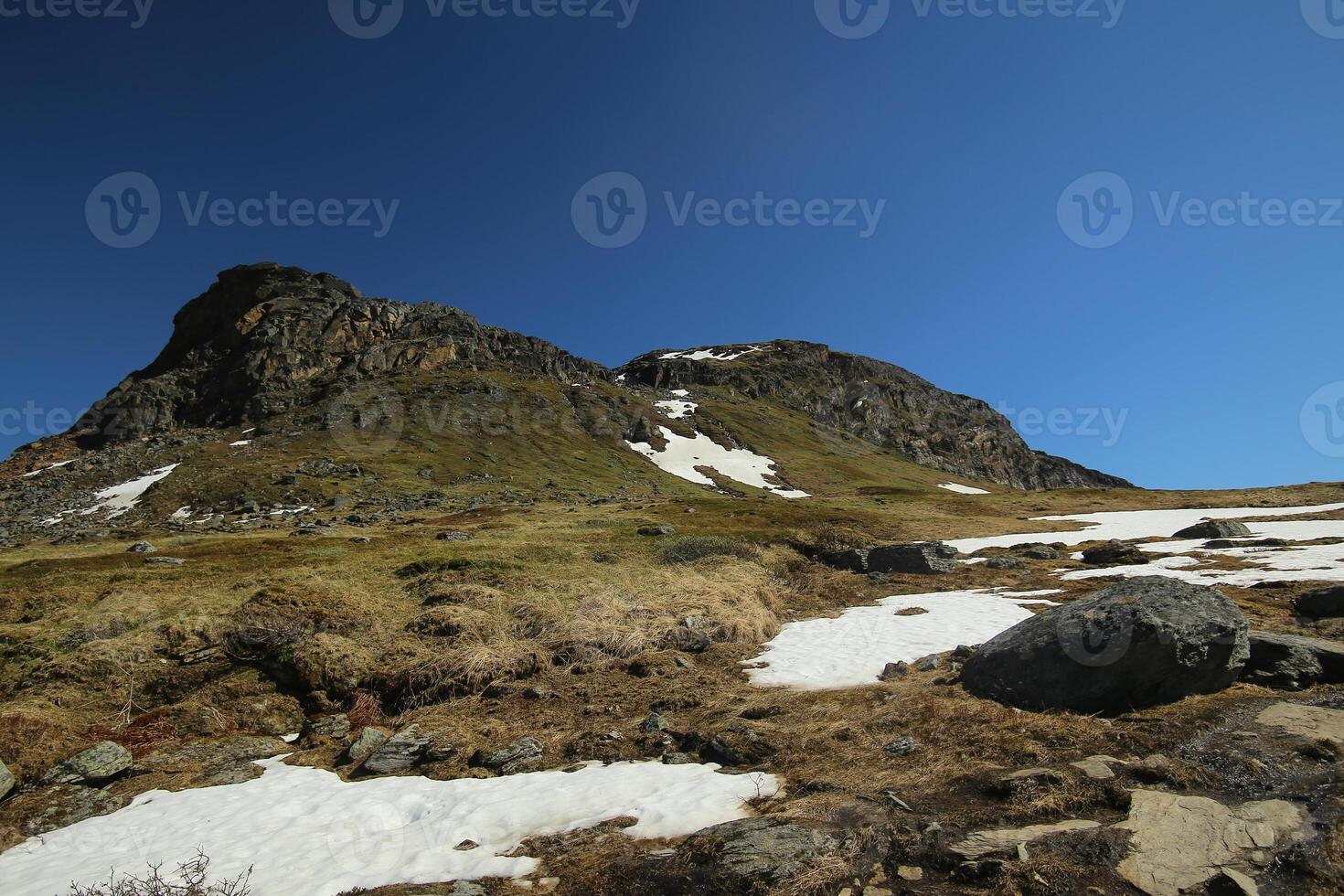 Mountains, grassland and rocks at the valley Karkevagge in Northern Sweden photo