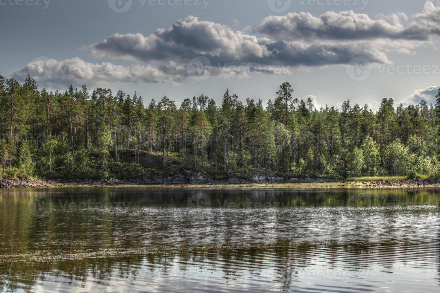 HDR shot with tone mapping effect at the stream Skelleftealven in Vasterbotten, Sweden photo