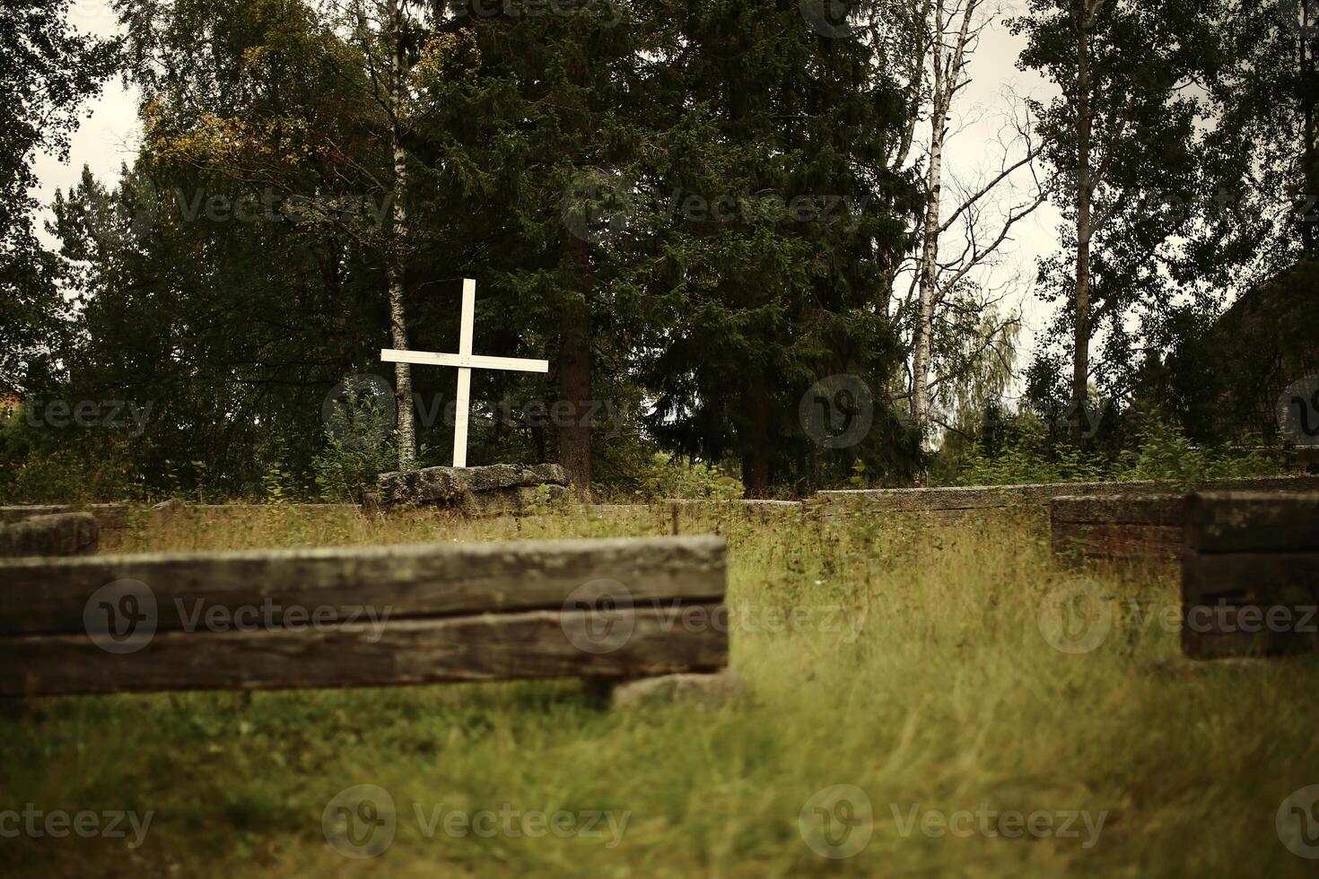 Ruins of Volgsjo church in Vilhelmina, Vasterbotten, Sweden photo