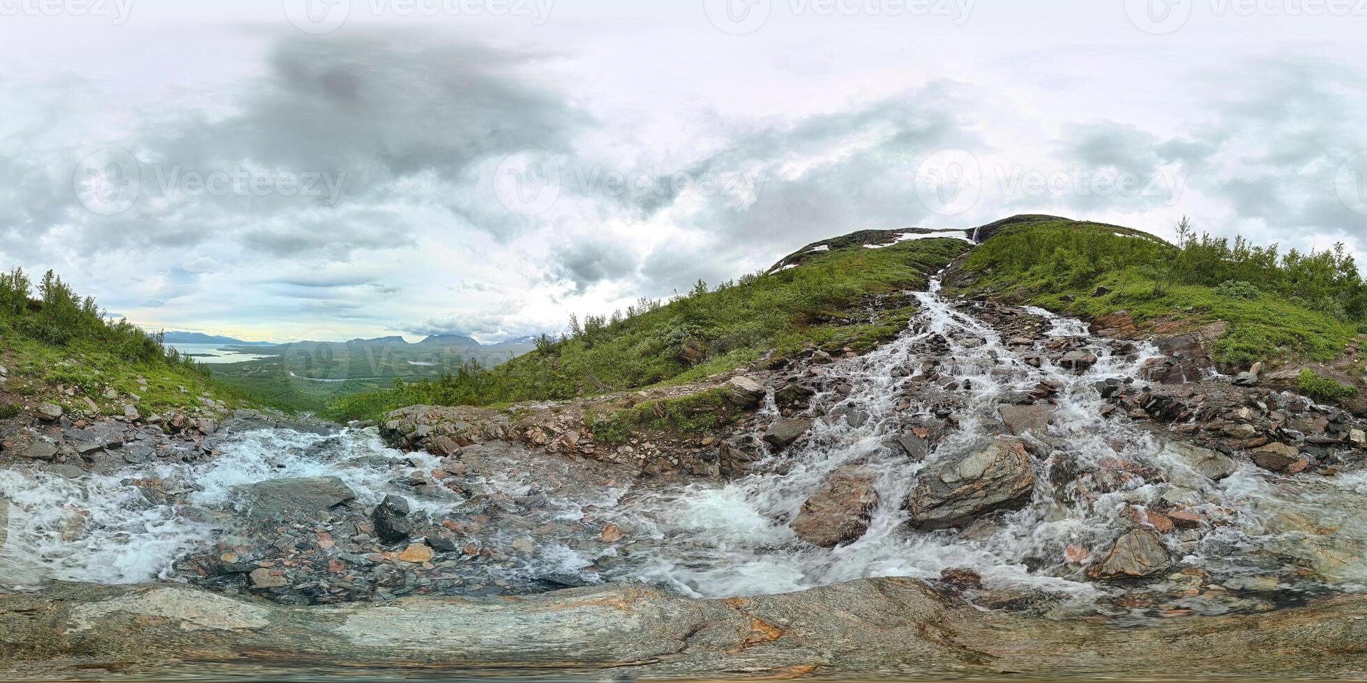 Spherical panorama in the Rihtonjira stream, Norrbotten, Sweden. Equirectangular projection is used photo