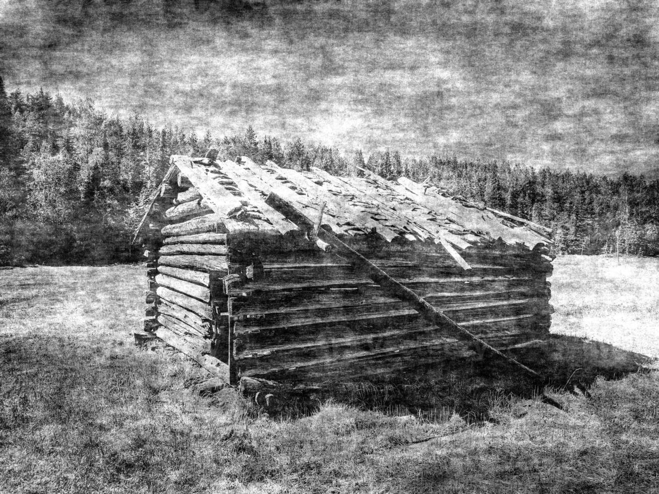 Log hut in Bergmyran, a part of Gallejaur Kulturreservat in Norrbotten, Sweden photo