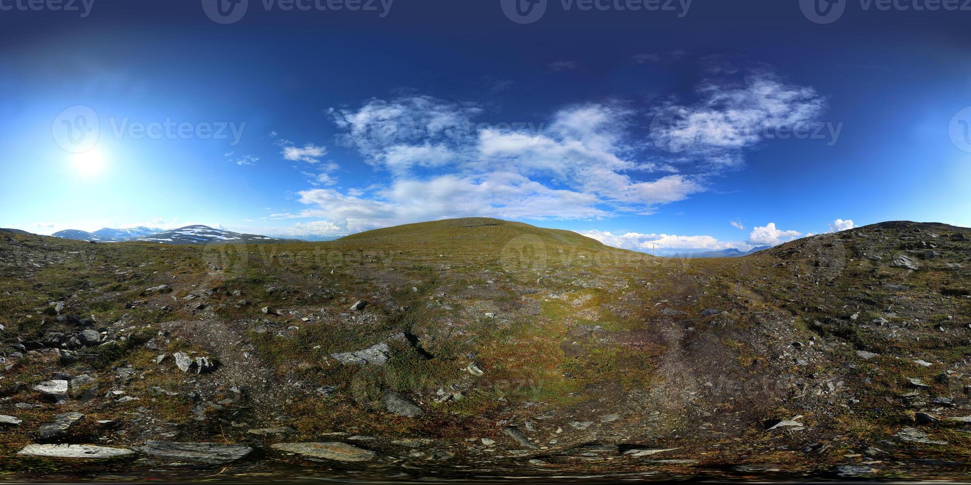 Spherical panorama on track beneath Mount Nuolja, Norrbotten, Sweden. Equirectangular projection is used photo