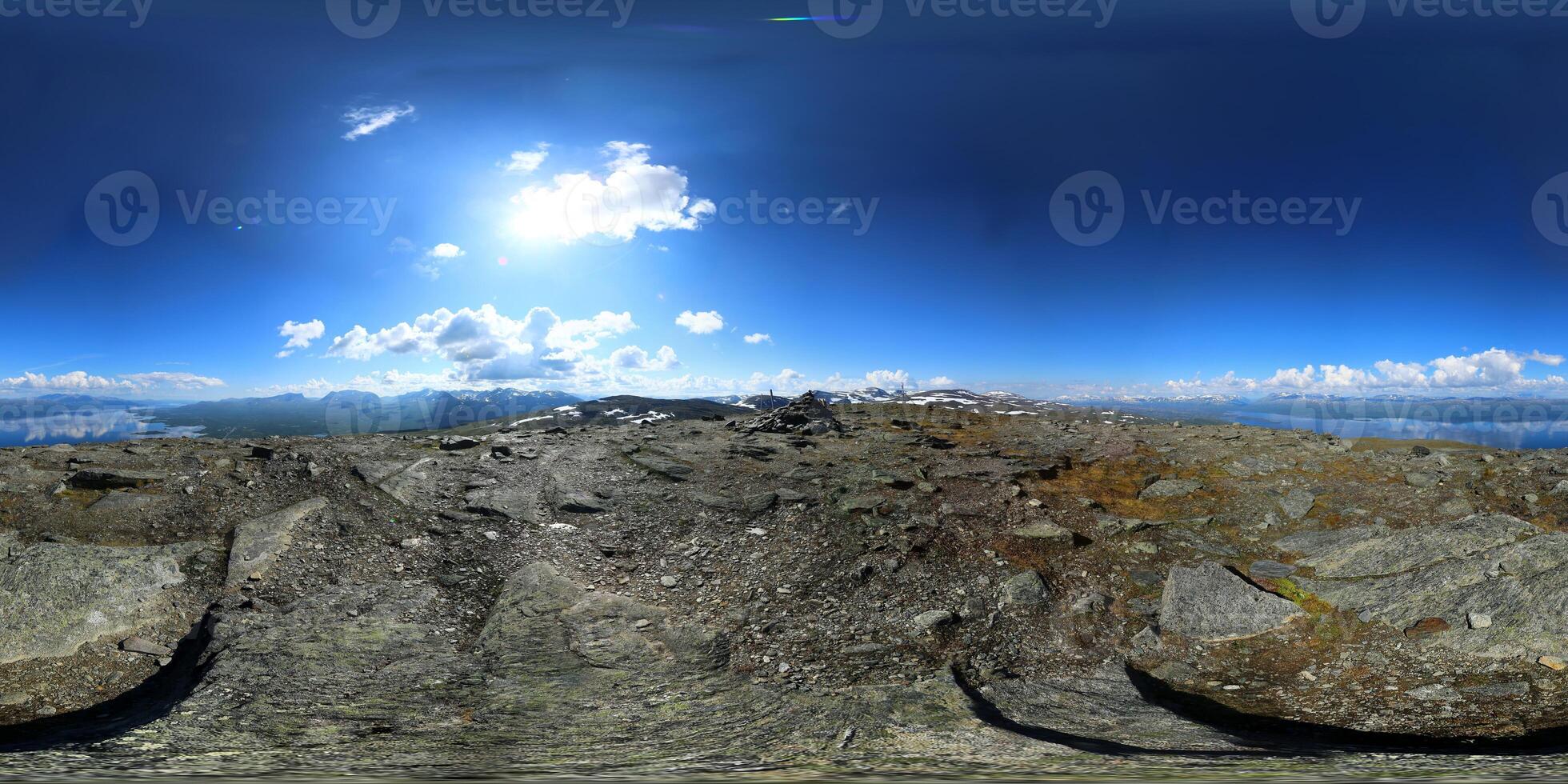 Spherical panorama on the peak of Mount Nuolja, Norrbotten, Sweden. Equirectangular projection is used photo