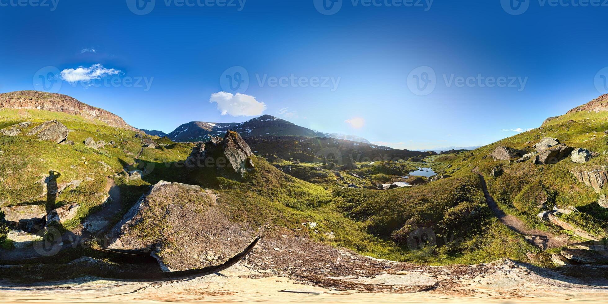 Spherical panorama of Karkevagge Valley, Norrbotten, Sweden. Equirectangular projection is used photo