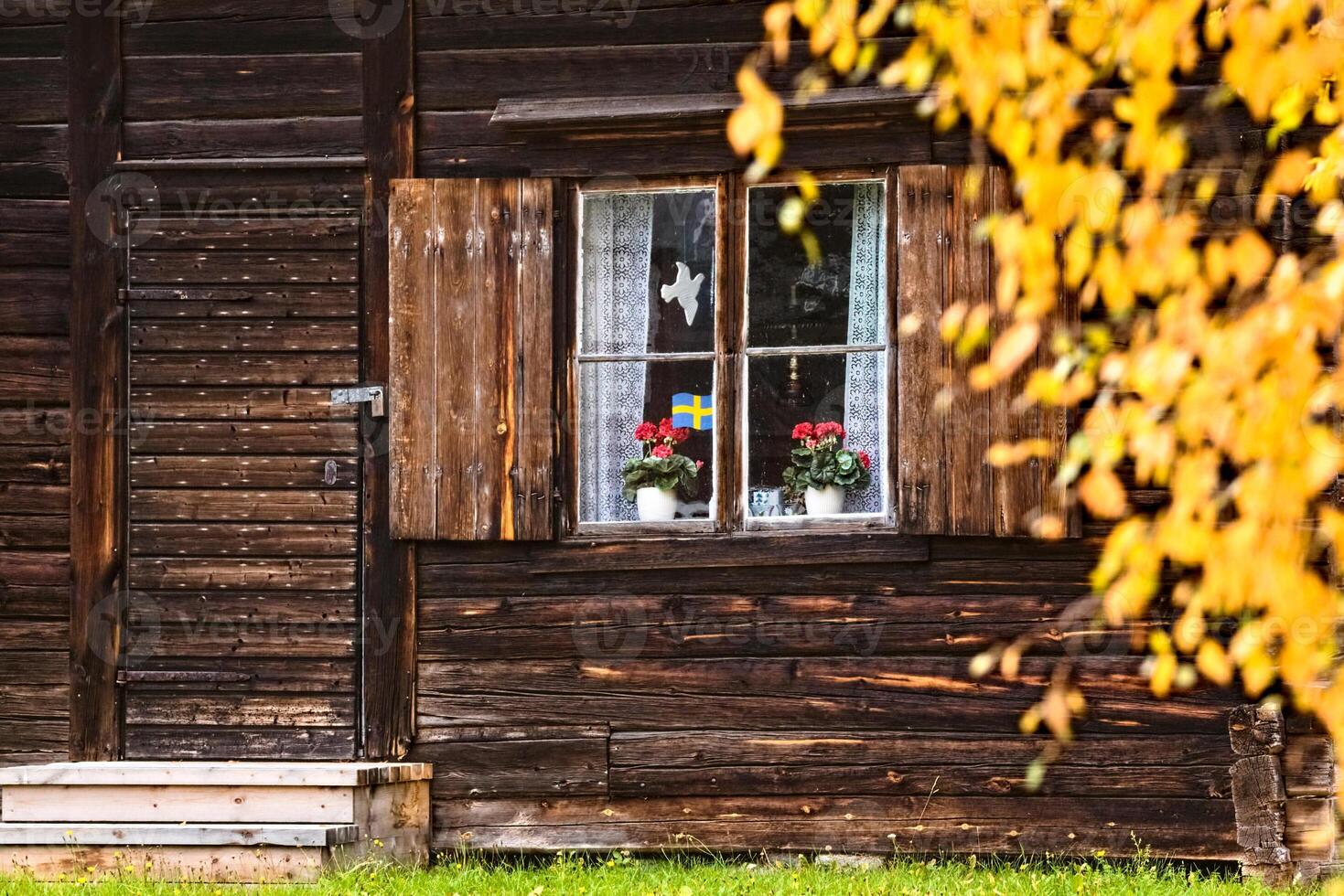 Autumn shot of idyllic facade in the church town Bonnstan in Skelleftea photo