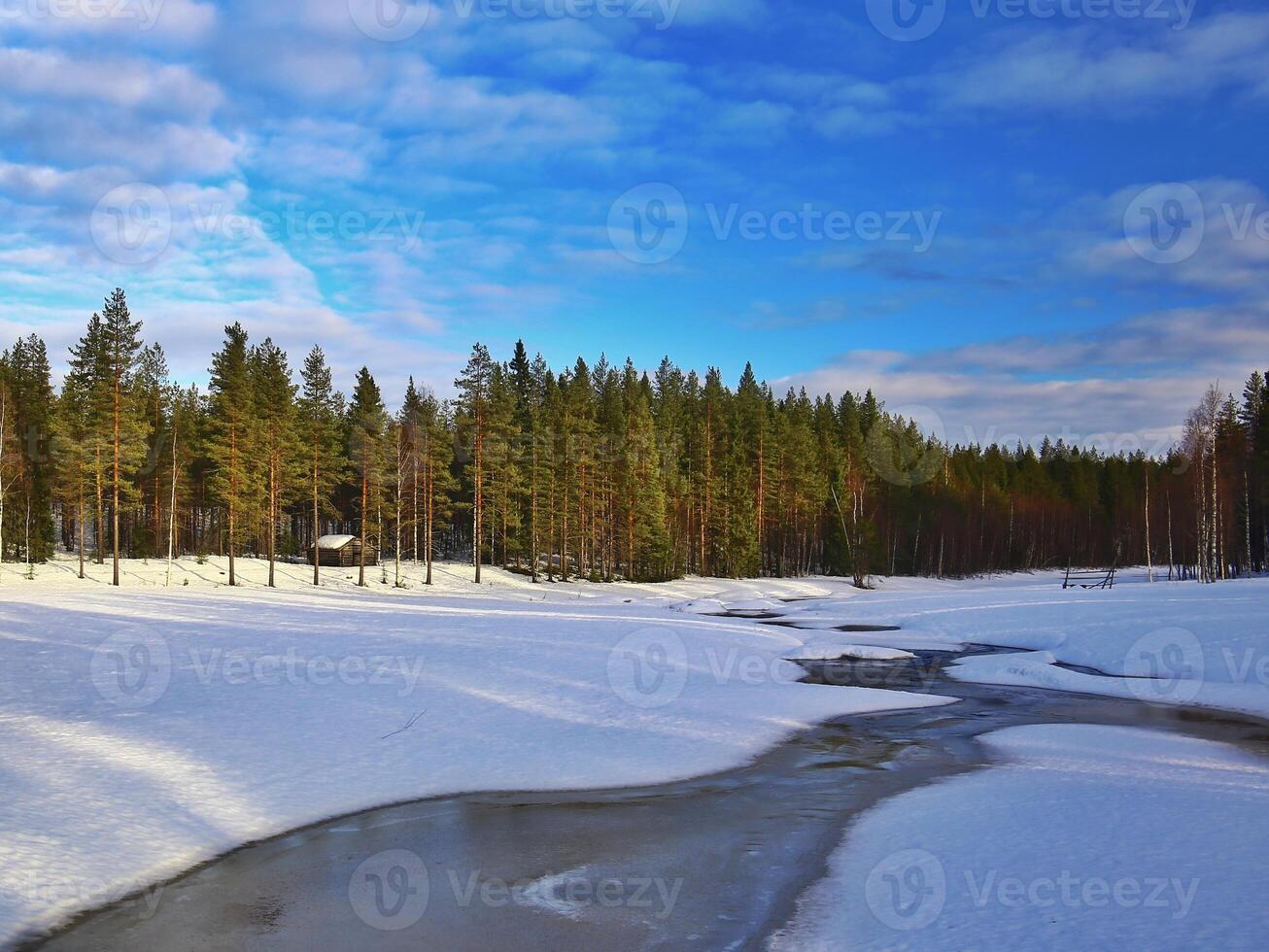 Small frozen river at Rortrask in Swedish Lapland photo