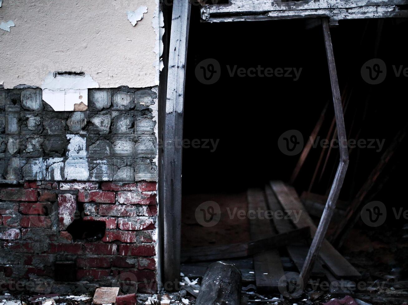 Danger of collapse in an abandoned broken house photo