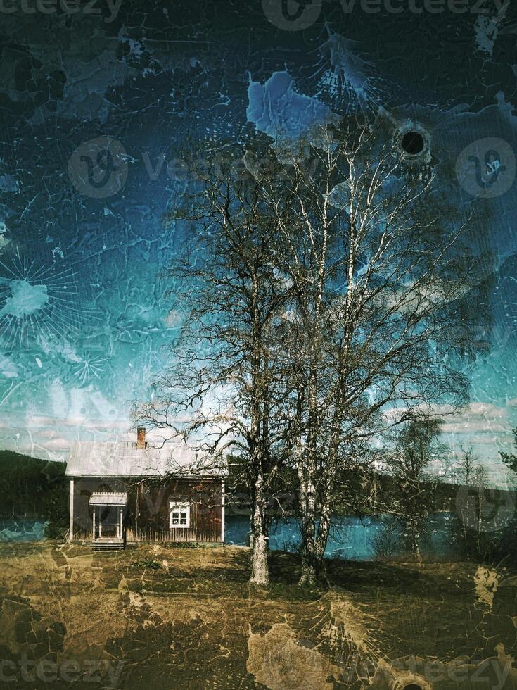 Grungy shot of abandoned house in northern Sweden photo