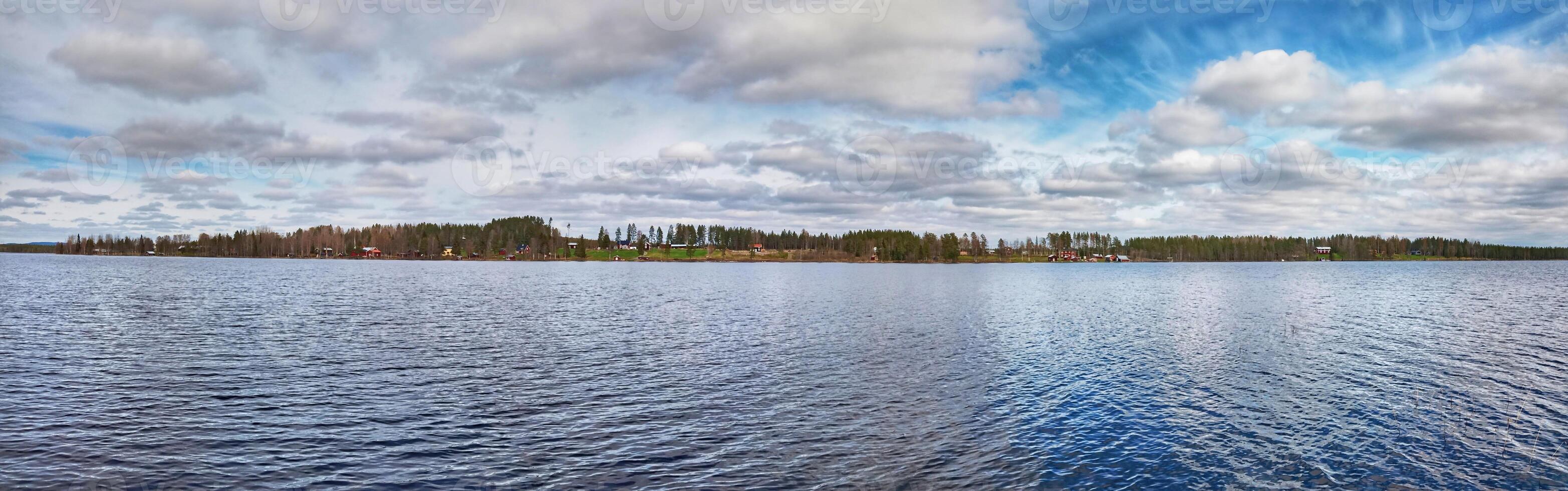 Panorama of Swedish Lake with the small town Petiktrask photo
