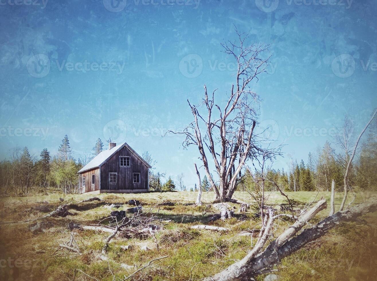 Grungy shot of abandoned house in Swedish Lapland photo