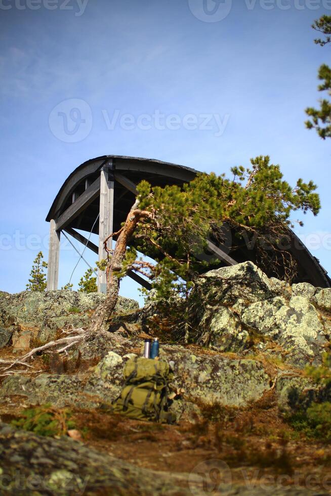 Shelter at the peak of Mount Vithatten in Swedish Lapland photo