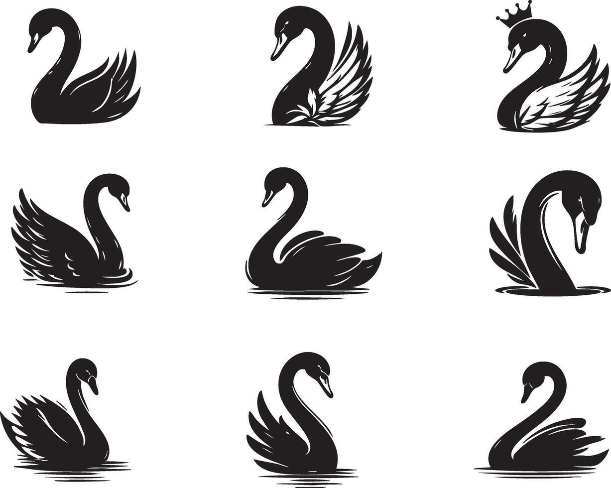 Elegant Swans in Flight Silhouette Illustration vector