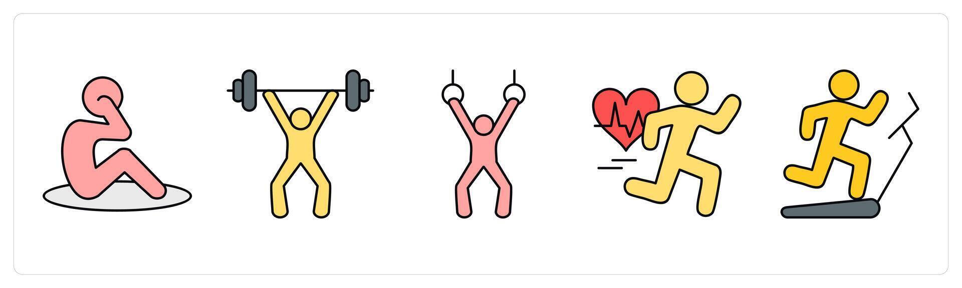 A set of health icons as yoga, weight lifting, pull exercise vector