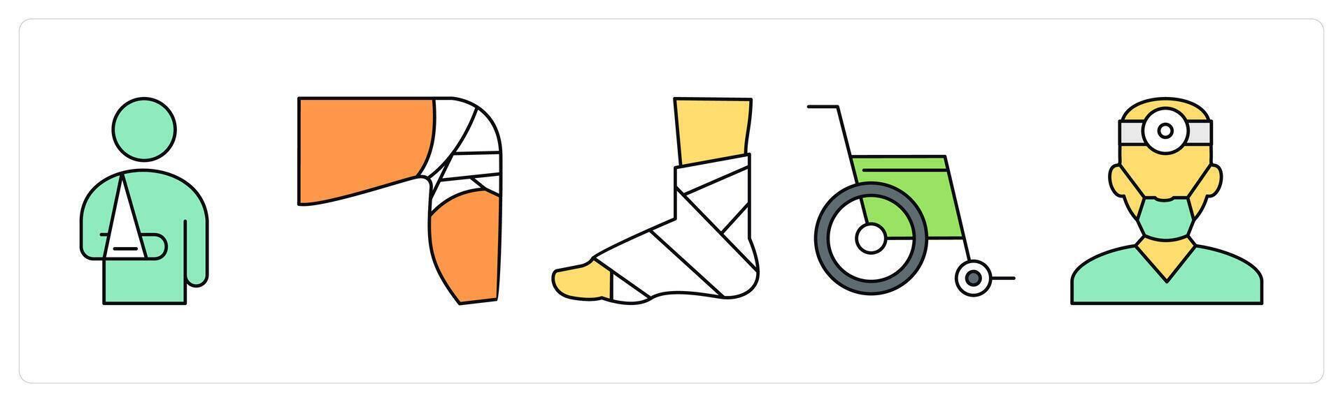 A set of health icons as arm fracture, leg fracture, foot fracture vector