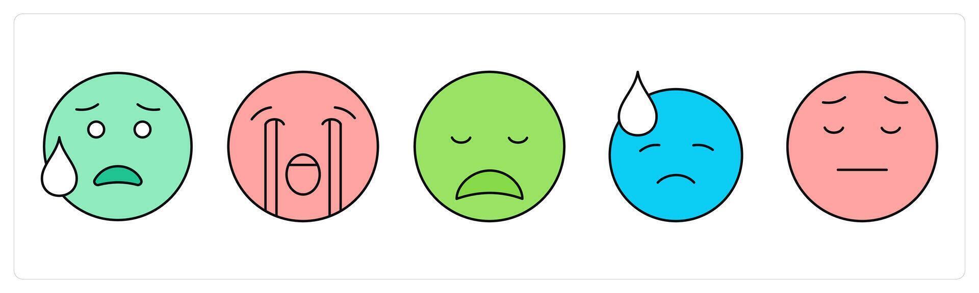 A set of face emoticon icons as cry, crying face, disappointed vector