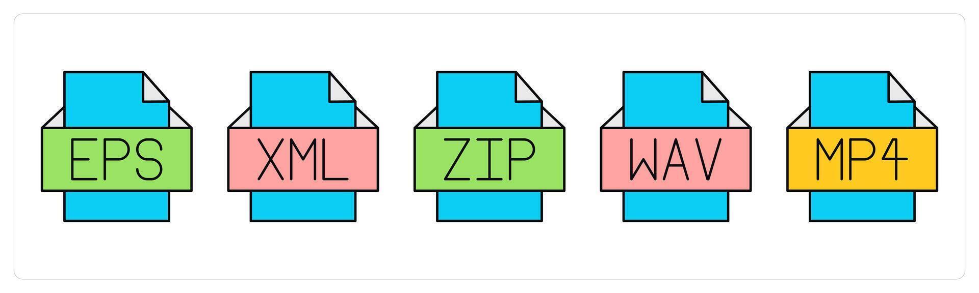 A set of files icons as eps file, xml file, zip file vector