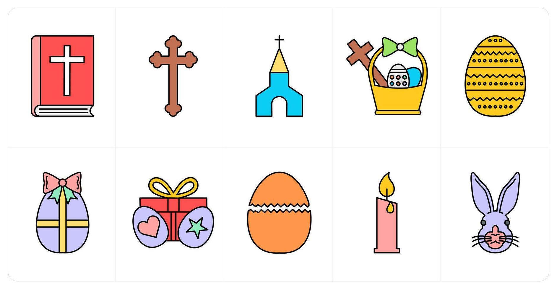 A set of 10 easter icons as christian book, christian sign, church vector
