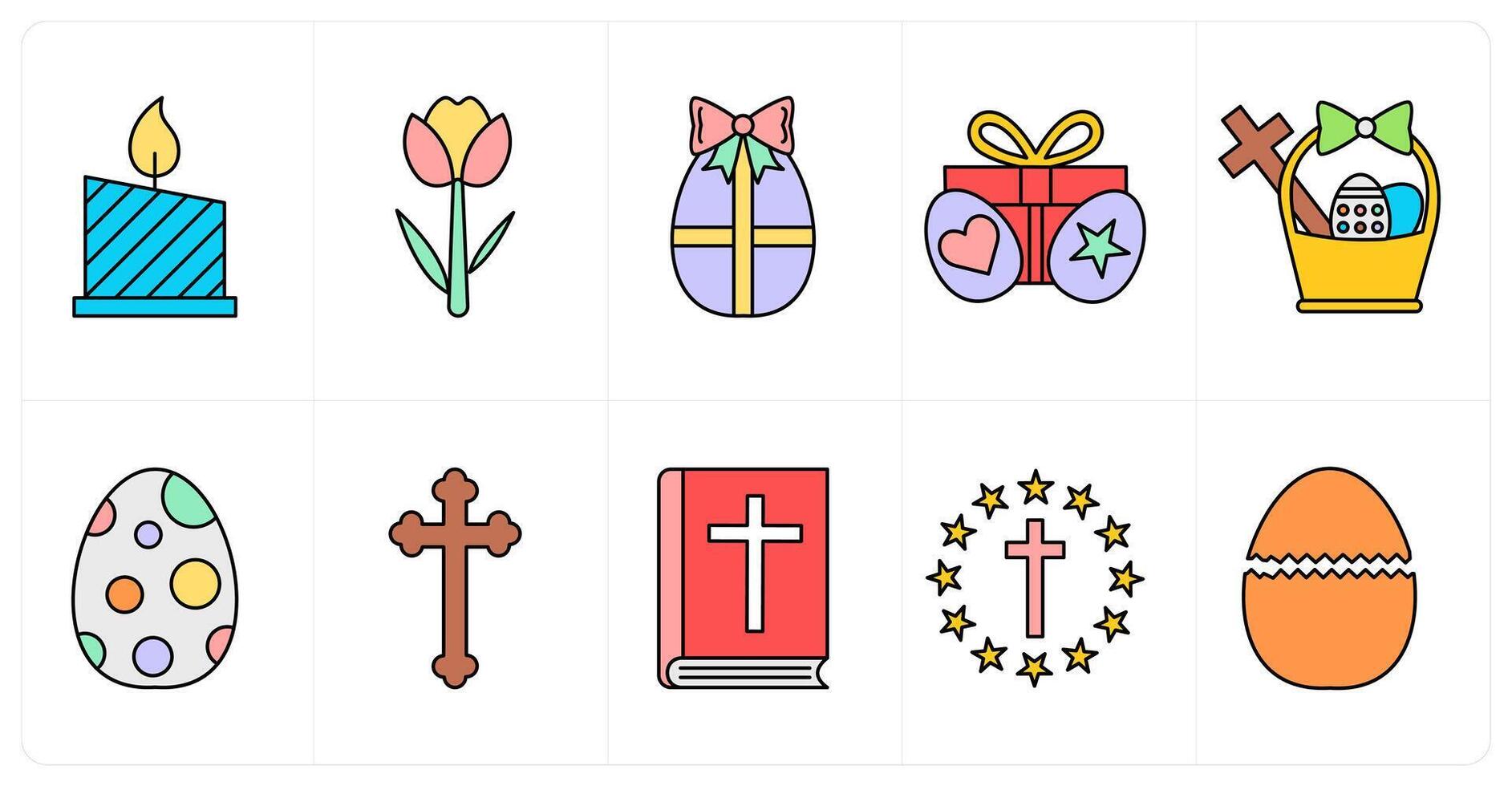 A set of 10 easter icons as candle, flower, easter gift vector