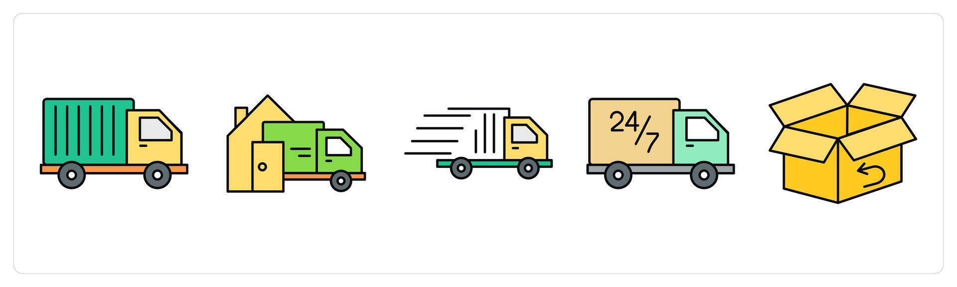 A set of shopping icons as truck delivery, shipping, fast delivery vector