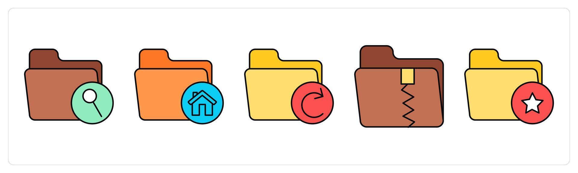 A set of folder icons as search folder, home folder, refresh folder vector