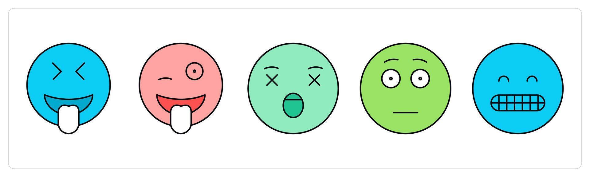 A set of face emoticon icons as closed eyes, winking eyes, dizzy eyes vector