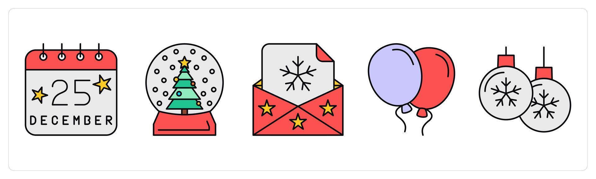 A set of christmas icons as 25th dec, christmas tree, christmas invitation vector