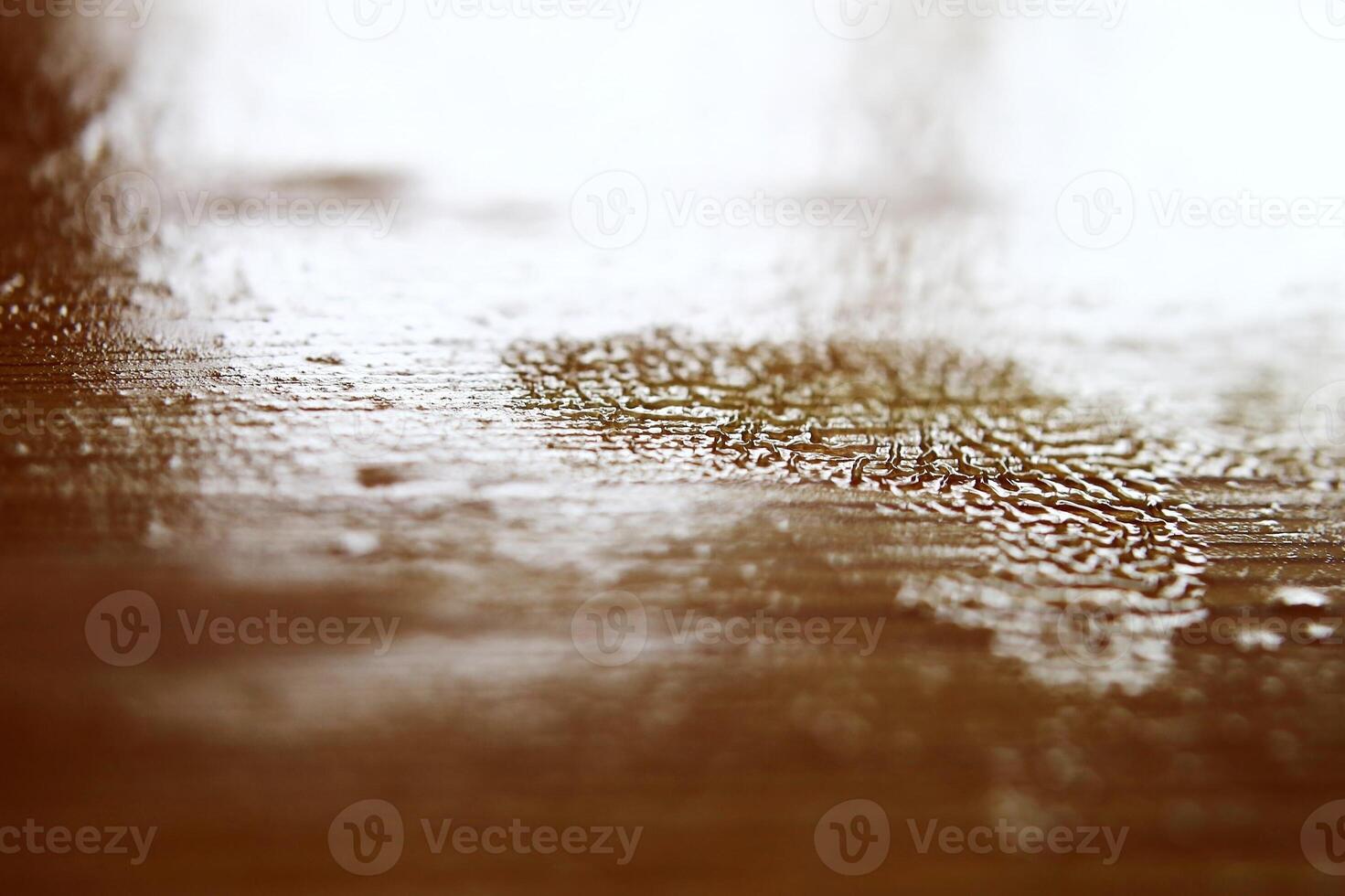 Wrinkled layer of linseed oil paint on wooden surface photo
