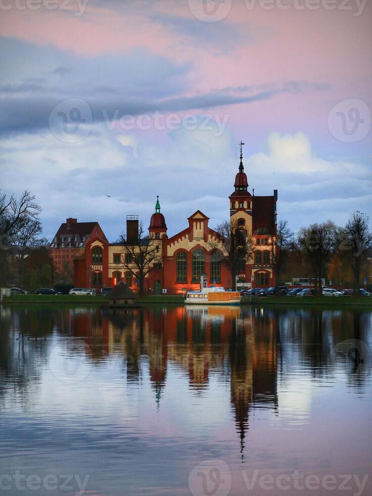 View on the historic electric power station of Schwerin in dusk photo