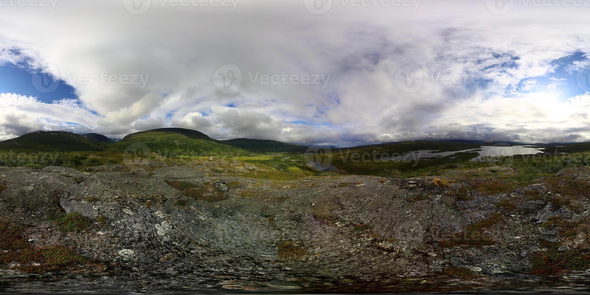 Spherical panorama view from the mountain Vadvevaras Vadvetjakka National Park in Sweden. Equirectangular projection is used photo