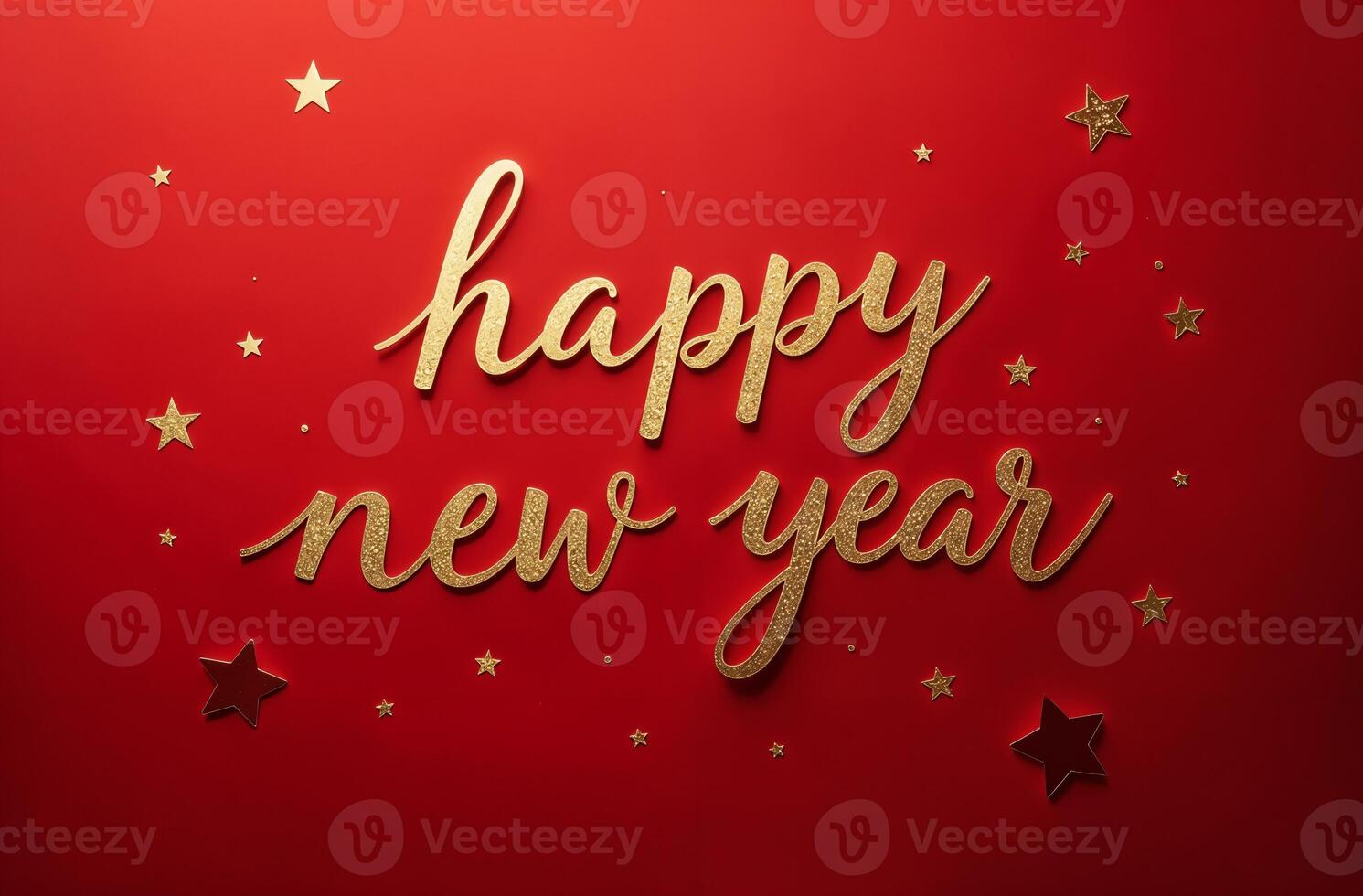 Happy New Year Greeting Card on sightly red Background, Christmas Greeting photo
