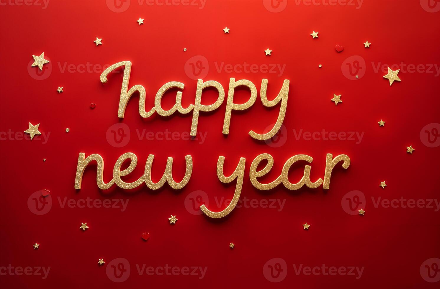 Happy New Year Greeting Card sightly on red Background, Christmas Greeting photo