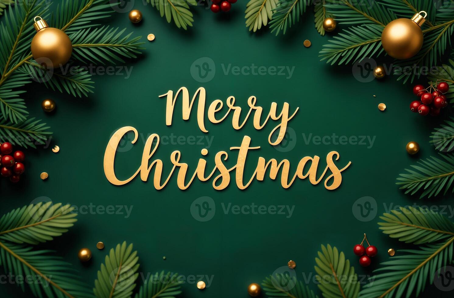 Merry Christmas Greeting Card Green Background, New Year sightly Greeting photo