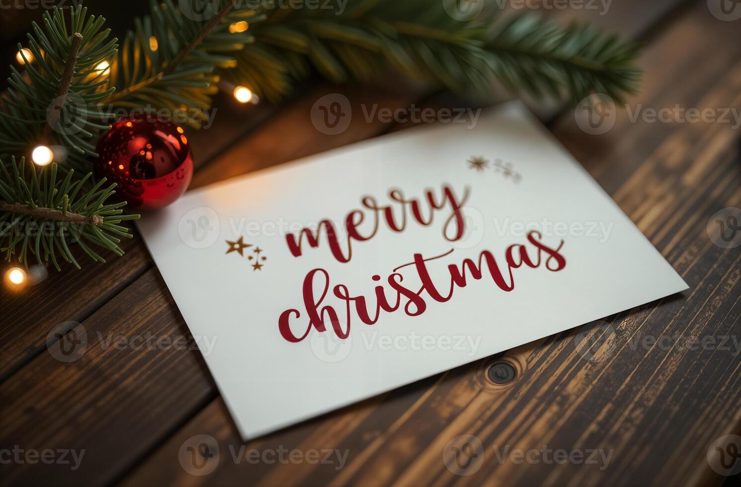 Merry Christmas Greeting Card sightly wooden Background, New Year Greeting photo