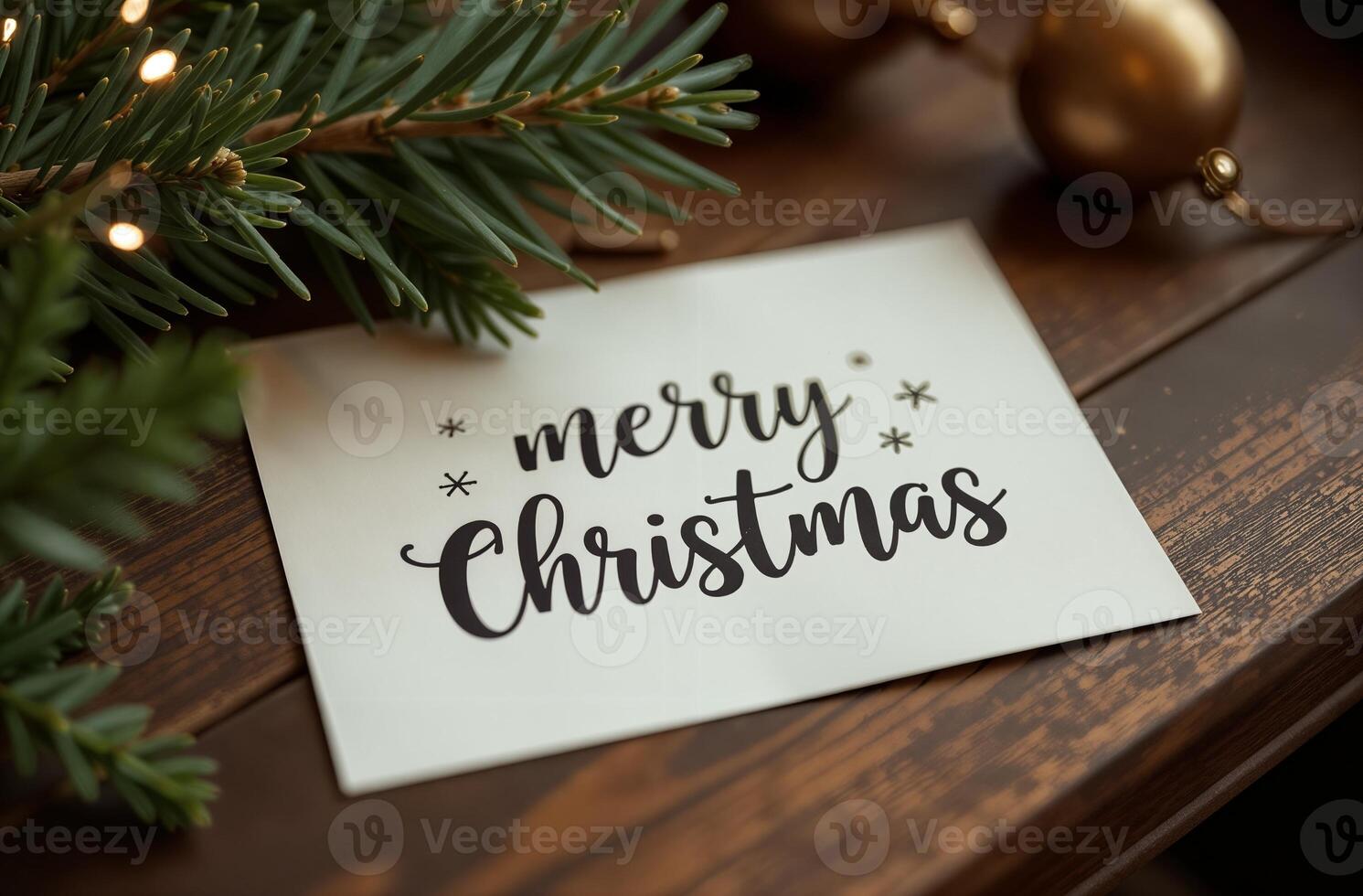 Merry Christmas Greeting sightly Card wooden Background, New Year Greeting photo