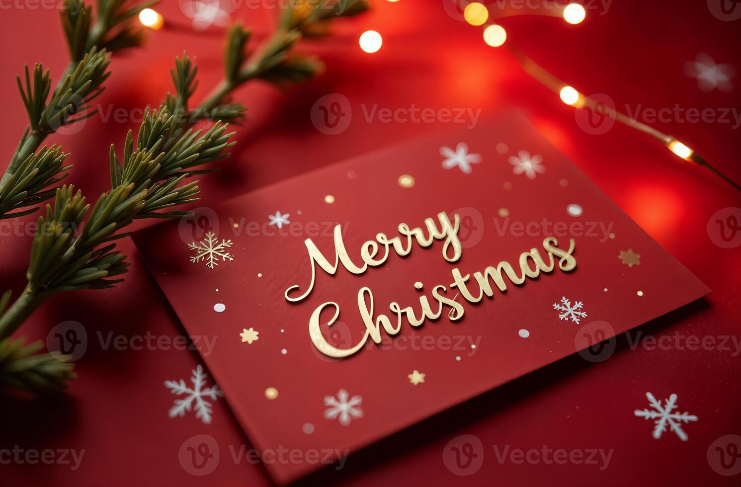 Merry Christmas Greeting Card on red Background sightly, New Year Greeting photo