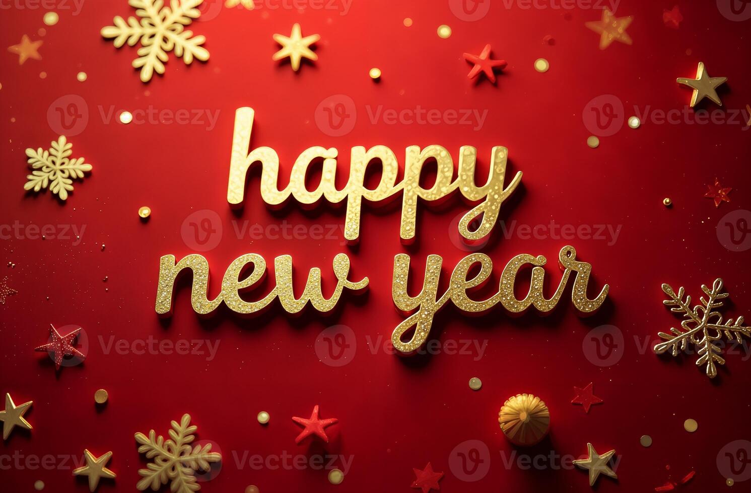 Happy New Year Greeting sightly Card on red Background, Christmas Greeting photo